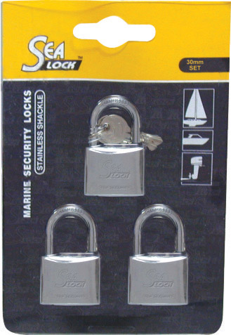 11143 - Set of 3 Padlocks, SeaLock, 30mm, w/ joint key