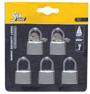 11905 - Set of 5 Padlocks,SeaLock, 30mm, w/ joint key