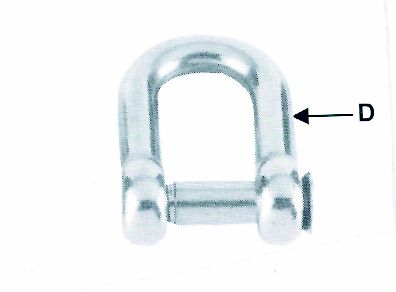 91307 - D shackle w/ oval sink pin, AISI 316, Diam. 12mm